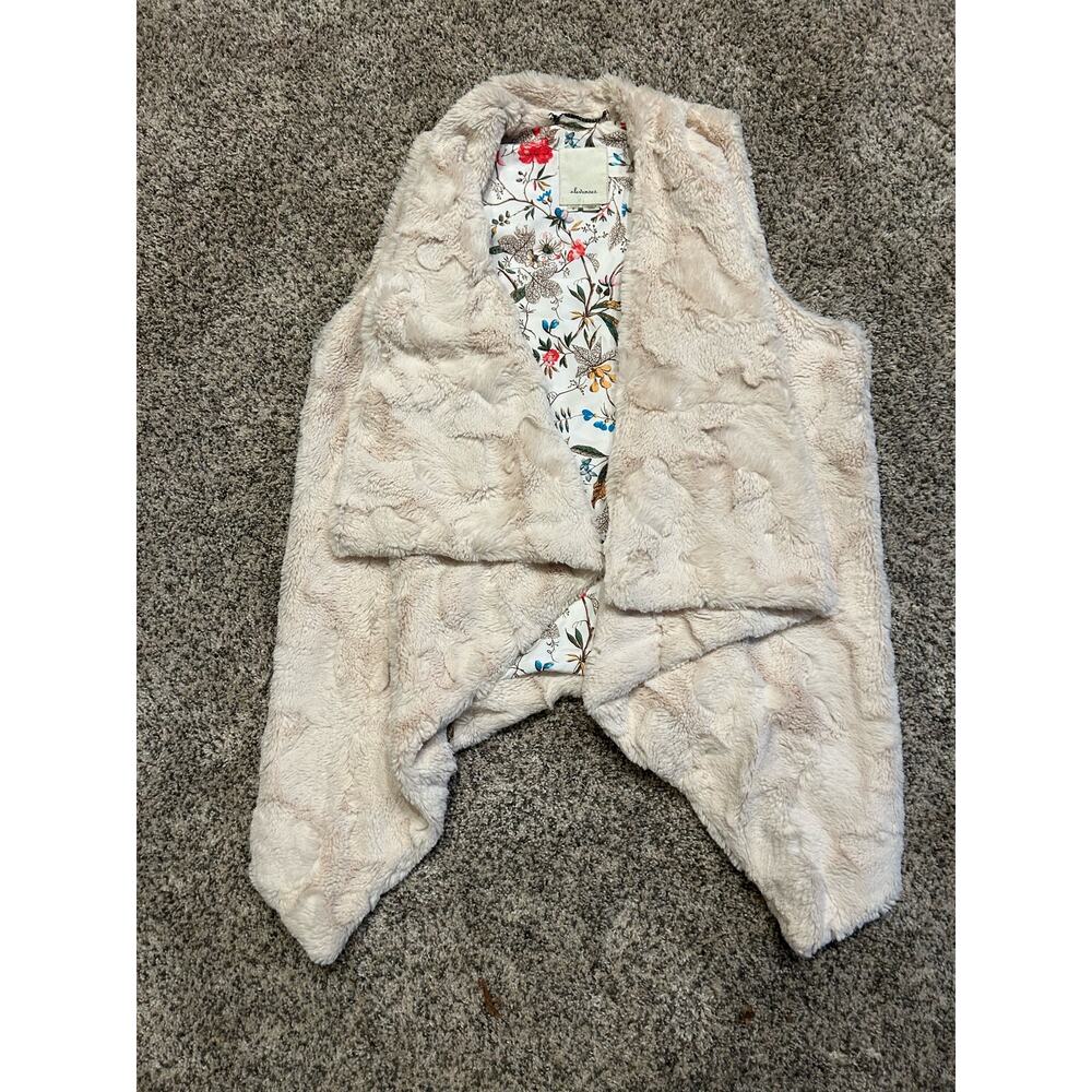 Anthropologie Elevenses Boho Faux Fur Cream Vest Size M Cozy Wintercore Fall - Picture 1 of 8